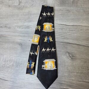 Fratello Men's Black 57x3.5 Necktie Nativity Angels Cross 3 Wise Men Religious
